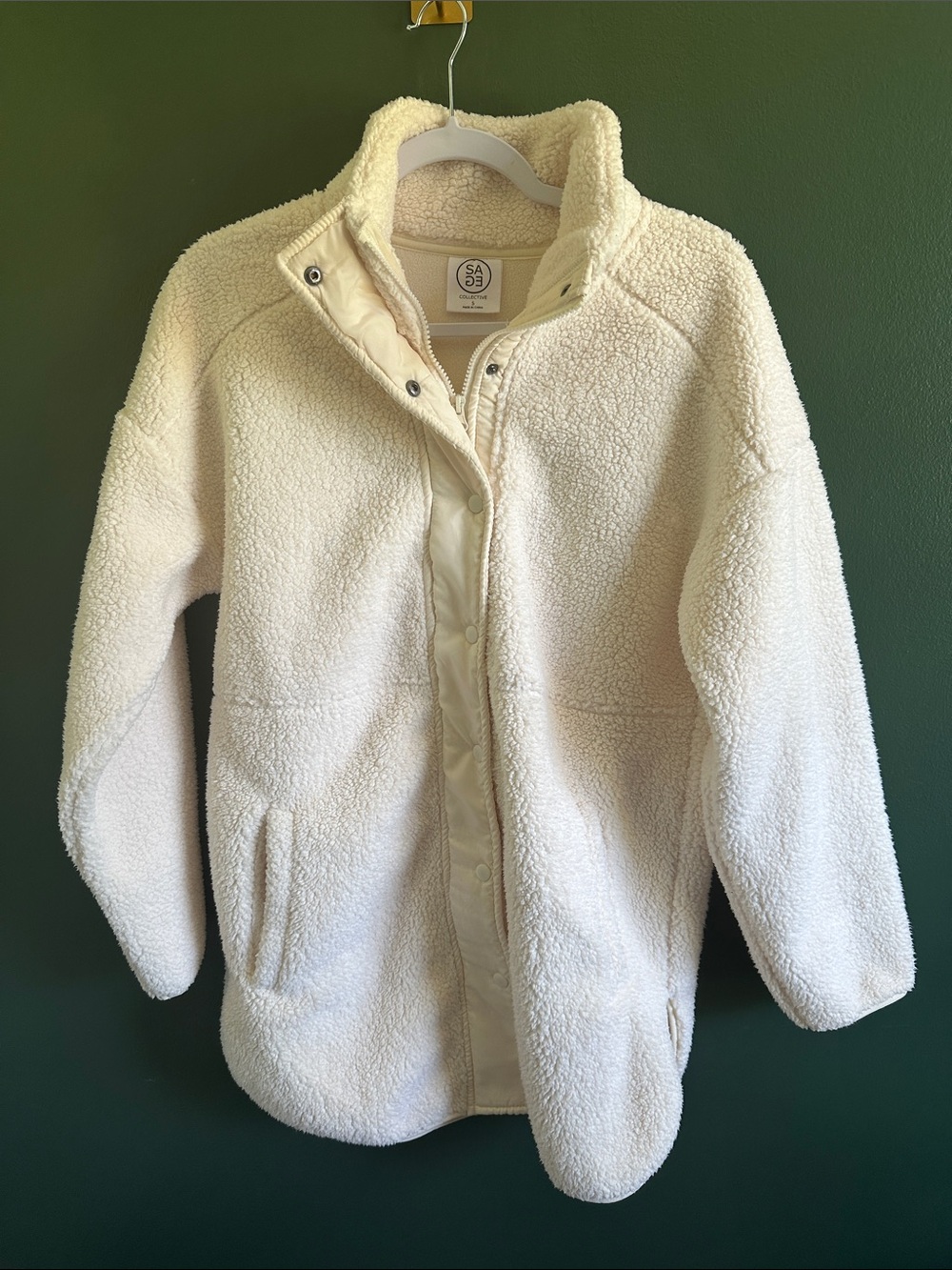 Sage Cream Sherpa Zip-Snap Jacket Size S